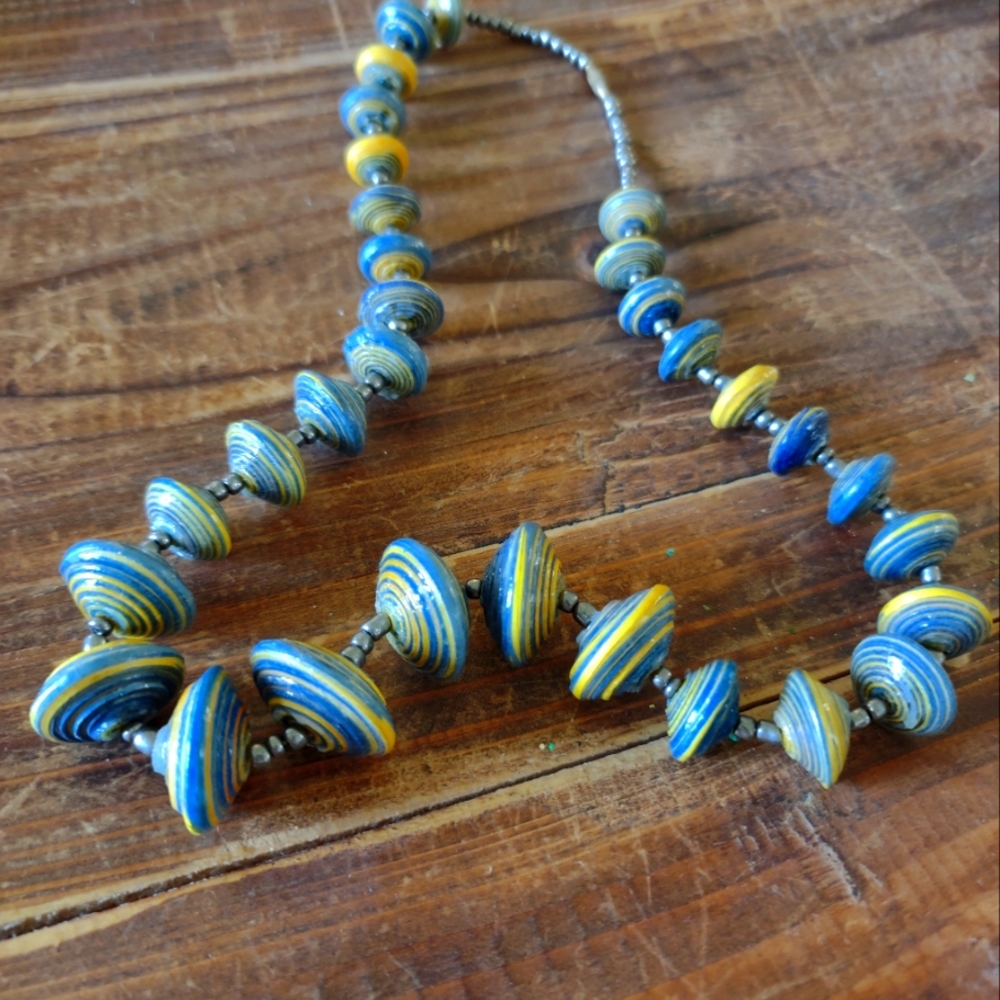 Vintage Paper Mache Disc Necklace Gem